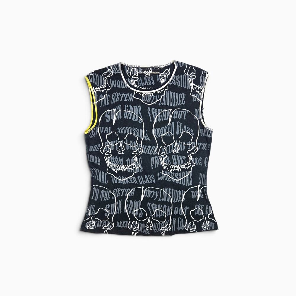 Y2k Euro Miss Sixty Luxury Top Skull Print Grunge Goth - Large
